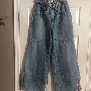 Free People Light Blue Wide-Leg Tie-Waist Jeans